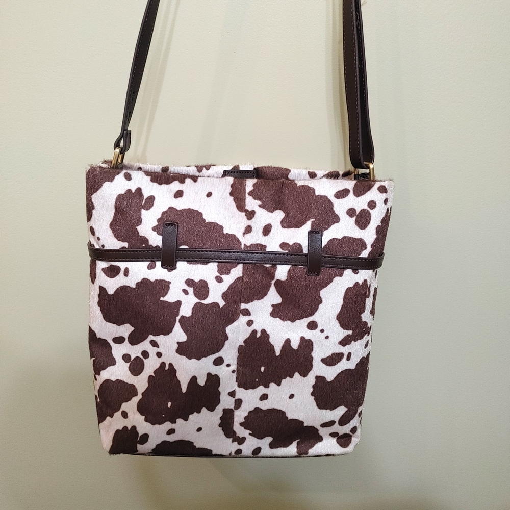 NWT House of Harlow Brown and White Cow Print Shoulder Bag Animal Print Purse - Picture 5 of 10